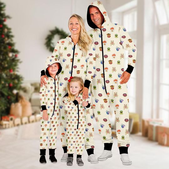 The Muppets Christmas Onesie Pajama, Cartoon Character Jumpsuit, Cozy Holiday Sleepwear for Family