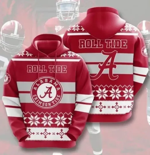Discover Ala.bama Crim@son Ti!de NCAA Team Logo X-Mas Pattern Gift For Fan 3D Hoodie