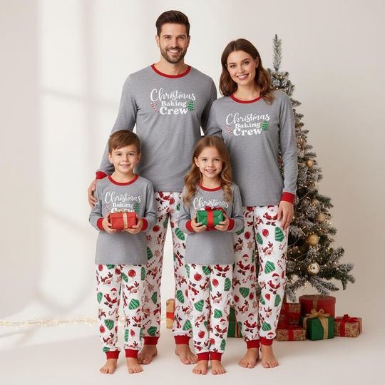 Discover Christmas Baking Crew Long Sleeve Pajamas Set, Holiday Christmas Pajamas Family, Festive Matching Pajamas For Party, Perfect Xmas Gift