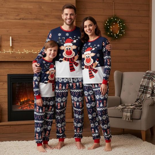 Discover Reindeer Long Sleeve Pajamas Set, Santa Christmas Pajamas Family, Festive Matching Pajamas, Cozy Holiday Gift