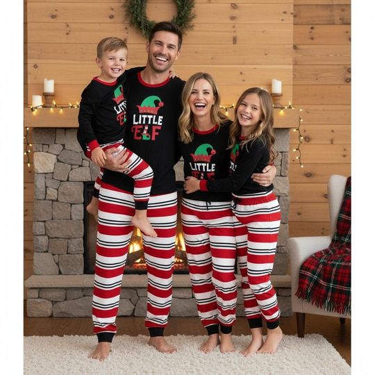 Discover Little Elf Long Sleeve Pajamas Set, Christmas Pajamas Family, Holiday Matching Pajamas, Xmas Gift