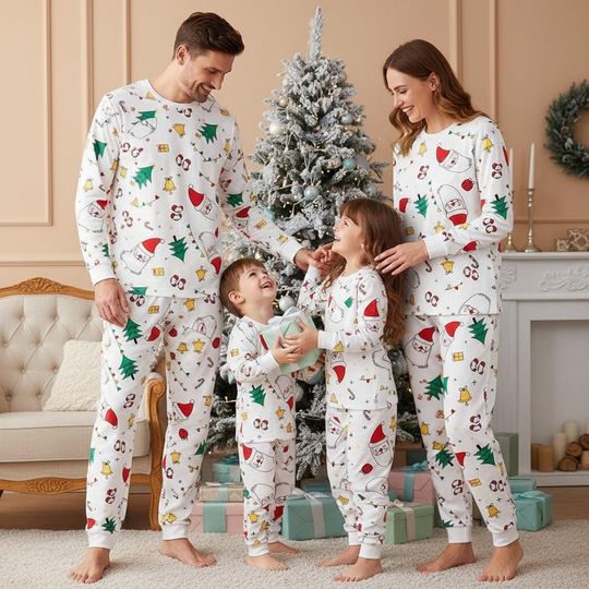 Discover Christmas Long Sleeve Pajamas Set, Holiday Tree Christmas Pajamas Family, Festive Matching Pajamas, Xmas Family Gift