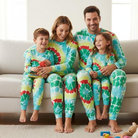 Discover Tie Dye Long Sleeve Pajamas Set, Colorful Christmas Pajamas Family, Fun Christmas Matching Pajamas, Perfect Gift