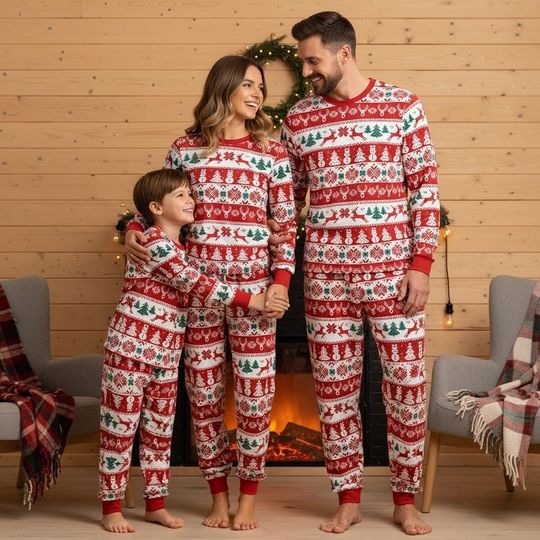 Holiday Christmas Pajama Set for Adults, Winter Matching Sleepwear, Cozy Family Loungewear