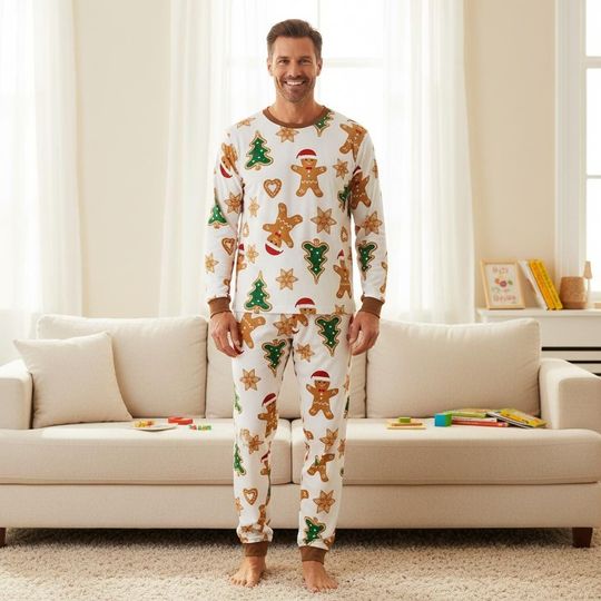 Discover Gingerbread Long Sleeve Pajamas Set for Adults, Festive Christmas Family Pajamas, Holiday Matching Pajamas