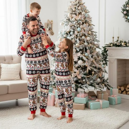 Discover Holiday Long Sleeve Pajama Set for Adults, Festive Christmas Family Matching Pajamas