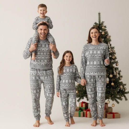 Discover Nordic Snowflake Christmas Pajama Set for Adults, Cozy Matching Sleepwear, Holiday Gift