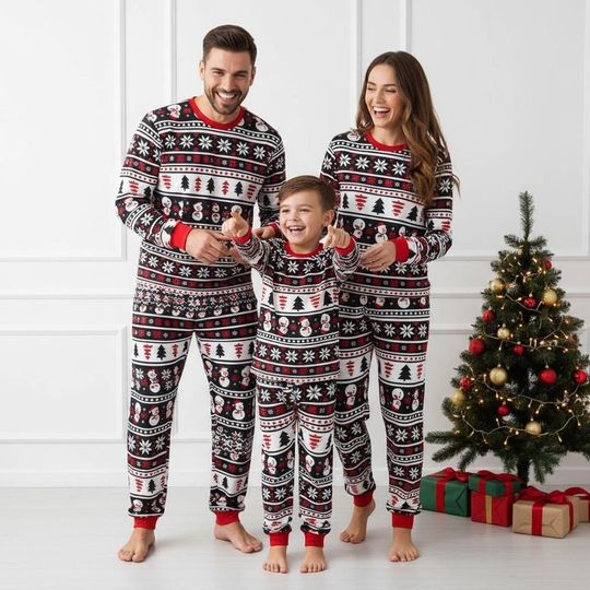 Snowman Long Sleeve Pajama Set for Adults, Christmas Family Holiday Matching Sleepwear