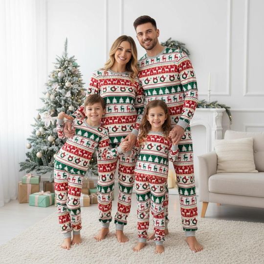 Festive Long Sleeve Pajama Set for Adults, Holiday Christmas Family Pajamas, Cozy Winter Sleepwear
