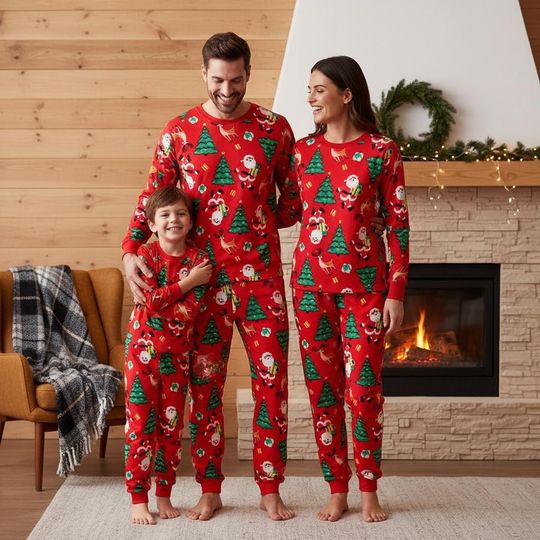 Discover Christmas Tree Long Sleeve Pajama Set for Adults, Santa Christmas Pajamas Family Matching Holiday Sleepwear