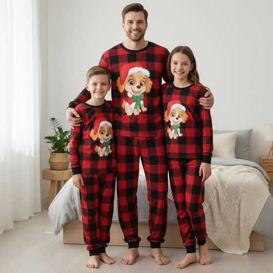 Discover Puppy Long Sleeve Pajama Set for Adults, Christmas Holiday Family Matching Sleepwear