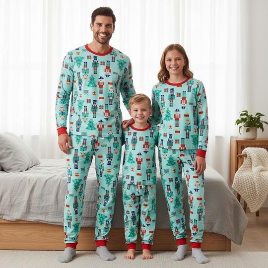 Nutcracker Long Sleeve Pajamas Set for Adults, Family Christmas Holiday Matching Pajamas