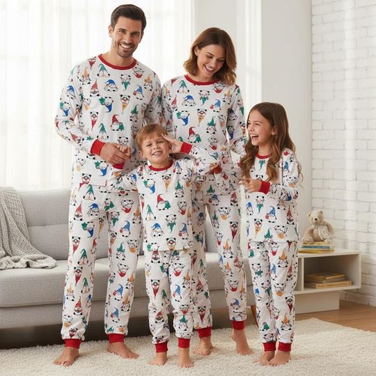 Discover Gnome Long Sleeve Pajama Set for Adults, Christmas Family Matching Pajamas, Holiday Sleepwear