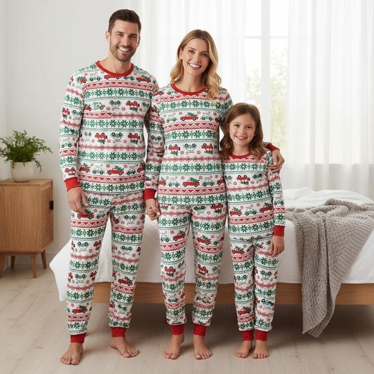 Discover Festive Long Sleeve Pajamas Set for Adults, Holiday Christmas Sleepwear, Cozy Xmas Family Pajamas for Parties