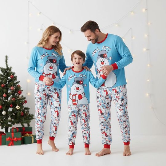 Snowman Long Sleeve Pajama Set for Adults, Christmas Family Matching Winter Sleepwear