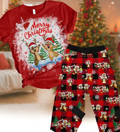 Discover Chip 'n Dale Christmas Santa Hat T-shirt and Pajama Set for Kids