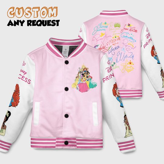 Discover Princess Disney Varsity Jacket For Adult Kids Youth Varsity Jacket, Coquette Bow Kids and Youth Baseball Jacket, Aldult Unisex Varsity