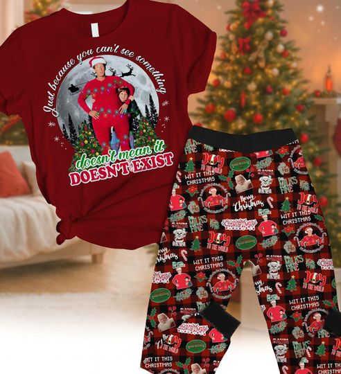 Discover Santa Claus T-Shirt & Pants Pajama Set, Christmas Movie Pajamas, Holiday Loungewear