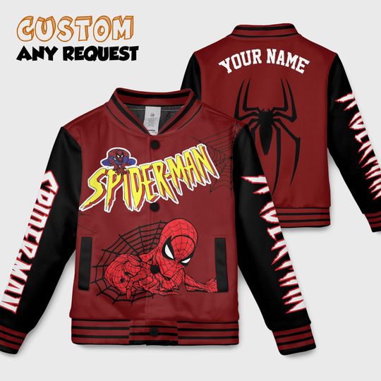 Discover Custom Spider-Man Varsity Jacket, Personalized Superhero Spider-Man Baseball Jacket, Marvel Kids Youth Adult Varsity Jacket