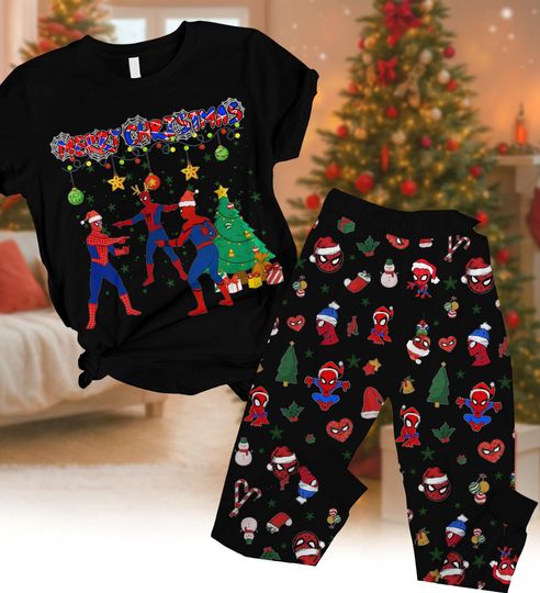 Discover Spiderman Christmas Tshirt Pants Pajamas, Merry Christmas Spider Man Pajama, Christmas Pajamas Xmas Gift