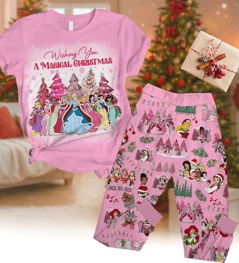 Discover Princess Christmas Tshirt Pants Pajama, Disney Holiday Sleepwear, Cute Xmas Shirt, Magical Disney Inspired Outfit, Gift For Girls