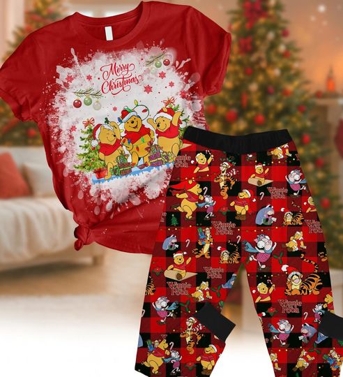 Winnie the Pooh Tshirt Pajamas, Winnie Pooh Pajamas, Pooh and Friends Pyjamas, Eeyore Pajamas, Merry Christmas Pjs