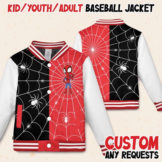 Discover Spiderman Varsity Baseball Jacket, Marvel Superhero Baseball Jacket, Spiderman Kids Youth Adult Varsity Jacket