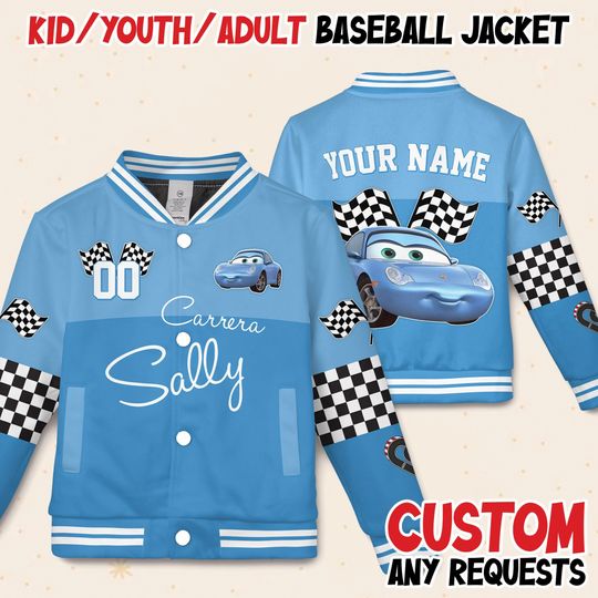 Discover Custom Disney Sally Car Characters Kids Youth Baseball Varsity Jacket, Car Adult Varsity Baseball Jacket, Sally Car Movie Jacket
