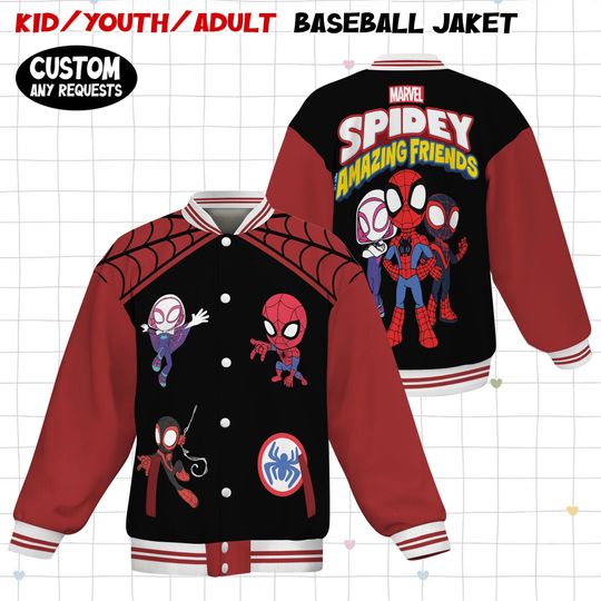 Discover Spidey And His Amazing Friends Varsity Jacket, Kids Varsity Jacket, Spiderman Baseball Jacket, Birthday Gift, Disney Uniform Varsity