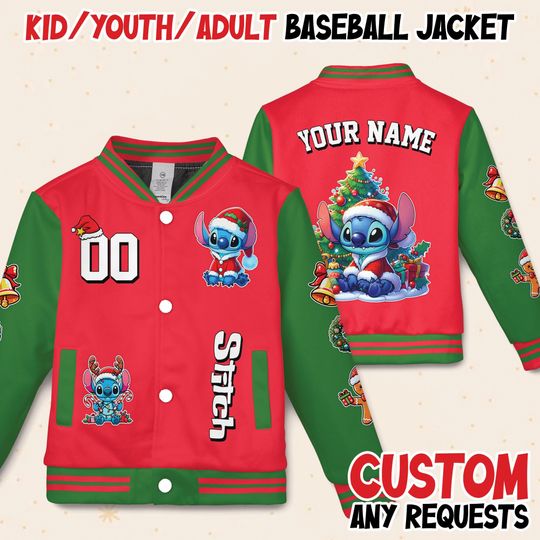 Discover Custom Disney Stitch Christmas Jacket, Disney Christmas Varsity Jacket, Stitchmas Jacket, Lilo And Stitch Xmas Holiday Party, Stitch Lover
