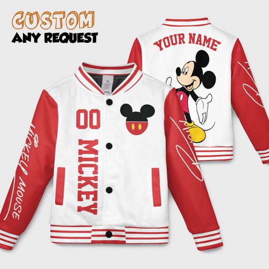 Discover Mickey Mouse Baseball Jacket  Disney Varsity Jacket for Adult Kid Youth, Family Matching Mickey Outfit, Cartoon Character Jacket