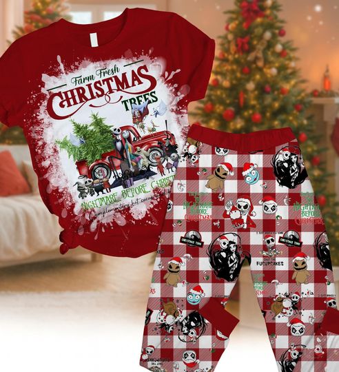 Discover Nightmare Before Christmas T-Shirt & Pants Pajama Set, Jack and Sally Holiday Pajamas, Disneyland Family Xmas Pajamas