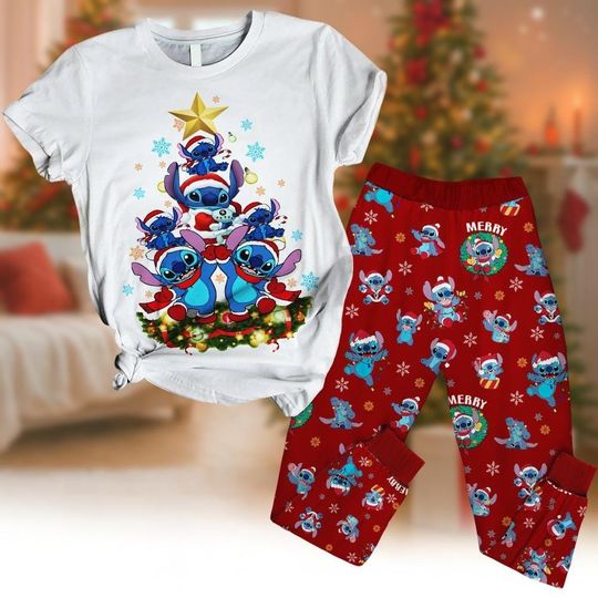 Discover Disney Stitch Santa Pajama Set for Family Christmas Sleepwear
