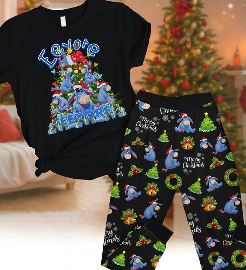 Santa Eeyore Christmas Pajama Set for Women, Winnie the Pooh Loungewear, Disneyland Holiday Sleepwear