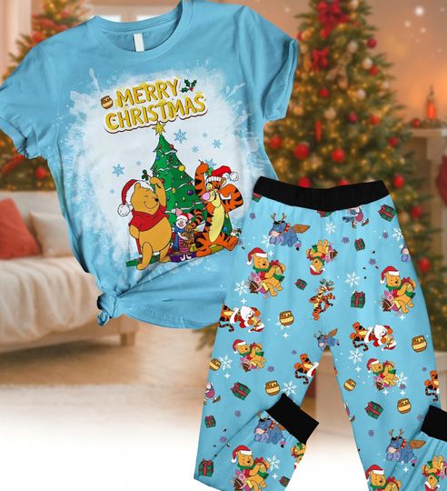 Winnie the Pooh Christmas Pajama Set for Women with Tigger and Piglet Print