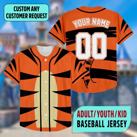 Discover Custom Disney Tigger Halloween Baseball Jersey, Winnie the Pooh Halloween Costume Cosplay Jersey, Tigger Cartoon Shirt, Disneyland Gift