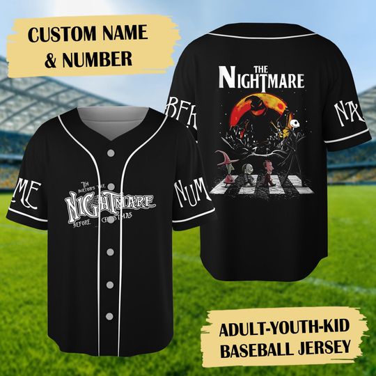 Discover Personalized Halloween Baseball Jersey, Jack Skellington Oggie Boogie Baseball Shirt, Nightmare Before Christmas Jersey Team, Custom Name