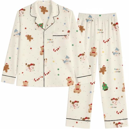 Christmas Pajama Set for Kids, Women, and Men – Gingerbread Man, Bear, Snowman Print – Holiday Loungewear and Cotton PJs