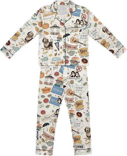 Discover Gilmore Girls Pajama Set  Stars Hollow Sleepwear, Lukes Diner Vintage PJs for Women, Blue & Gold Cozy Gift for Fans