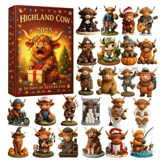 Discover 2025 Highland Cow Acrylic Advent Calendar, 24 Days Christmas Countdown Decor