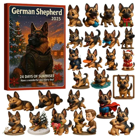 Discover German Shepherd Acrylic Advent Calendar 2025 Christmas 2D Dog Decor 24 Days