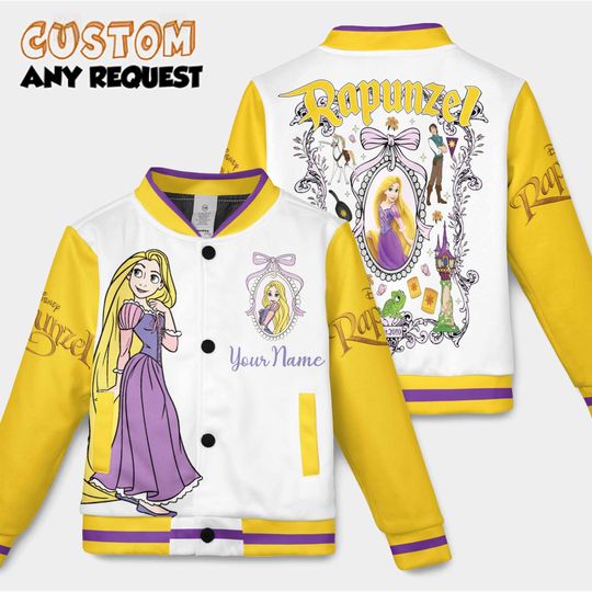 Discover Personalized Rapunzel Varsity Jacket, Custom Disney Princess Baseball Jacket, Rapunzel Kids Youth Adult Varsity Jacket