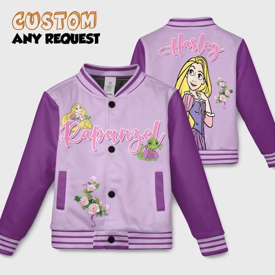 Discover Personalized Rapunzel Varsity Jacket, Custom Disney Princess Baseball Jacket, Rapunzel Kids Youth Adult Varsity Jacket