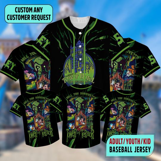 Discover Personalized Mickey Tower Of Terror Baseball Jersey, Horror Halloween Party Jersey Shirt, Mickey Mouse and Friends Shirt