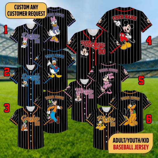 Discover Personalize Disney Mickey Mouse Cute Striped Black, Custom Disneyland Jersey, Baseball Team, Mickey Mouse Birthday, Gift for Disney Fans