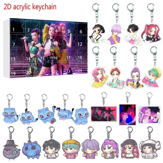 Acrylic Advent Calendar Blind Box Keychain Set Kpop Demon Hunters Zoey Saja Boys Jinu Huntrix Rumi Mira