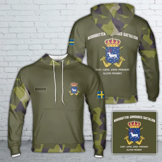 Discover Custom Name  Swedish Army Norrbotten Armoured Battalion Hoodie 3D, Christmas Gift