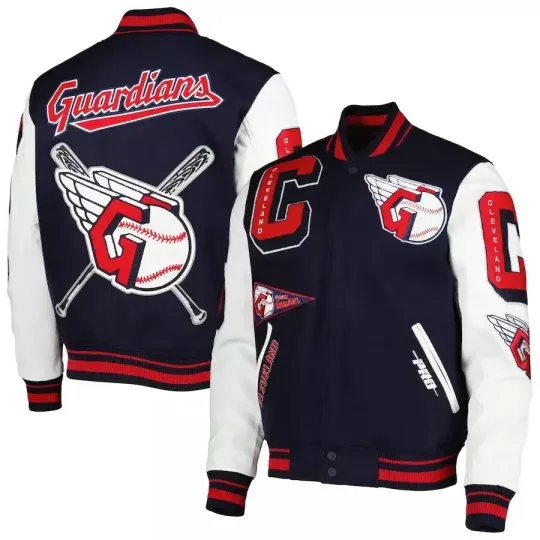 Discover New Letterman Cleveland Guardians Pro Standard Navy and White Varsity Jacket