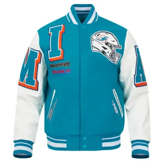 Miami Dolphins Retro Varsity Wool and Leather Baseball Jacket for Men