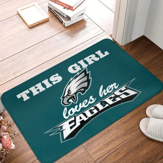 Discover This Girl Loves Her Philadelphia Eagles Football Doormat, Gift For Fan